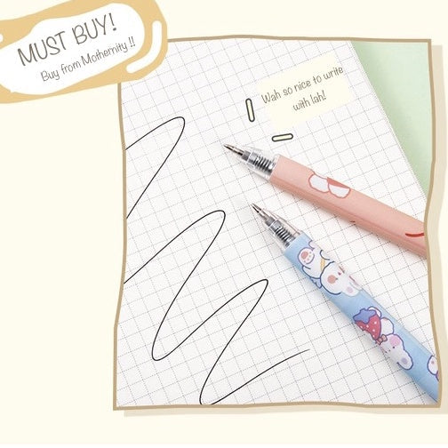 Cartoon Gel Pen Set – 6pcs Black Ink | Cute Clip Retractable Pens | Gift Stationery Boxed Set