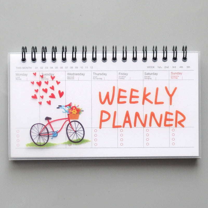 Weekly Planner Notebook A6 | Cute Spiral Double Coil | Undated Schedule Organizer 50 Sheets