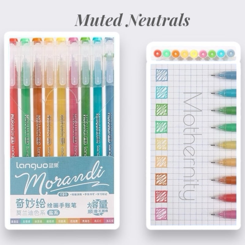 Gel Pen Set | 0.6mm Fine Tip Colour Pens for Journaling & Art | Morandi-Inspired Stationery
