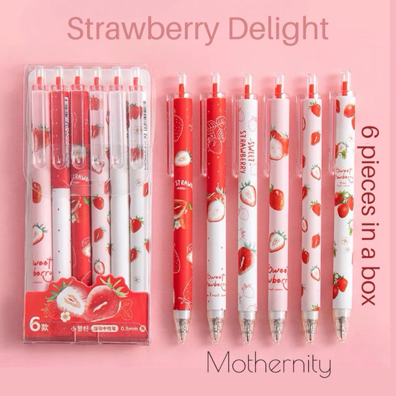 Cartoon Gel Pen Set – 6pcs Black Ink | Cute Clip Retractable Pens | Gift Stationery Boxed Set