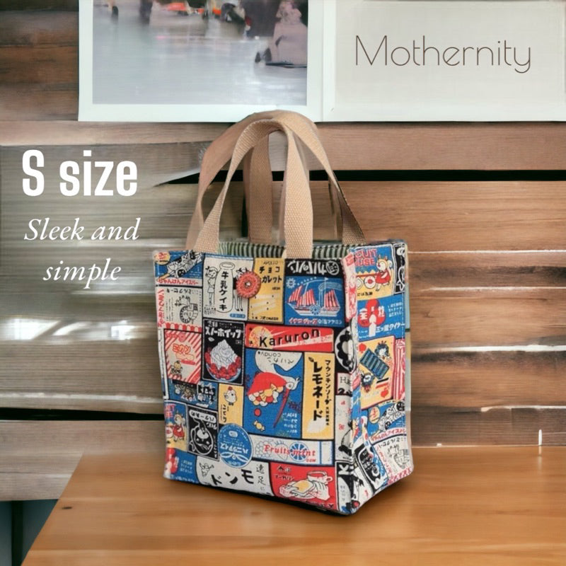 Canvas Tote Bag Lunch Bag with Zip Pocket | Japanese Style Cat Print | Mummy Casual Bag