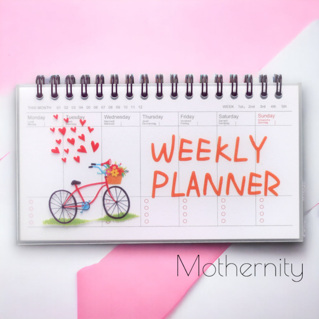 Weekly Planner Notebook A6 | Cute Spiral Double Coil | Undated Schedule Organizer 50 Sheets