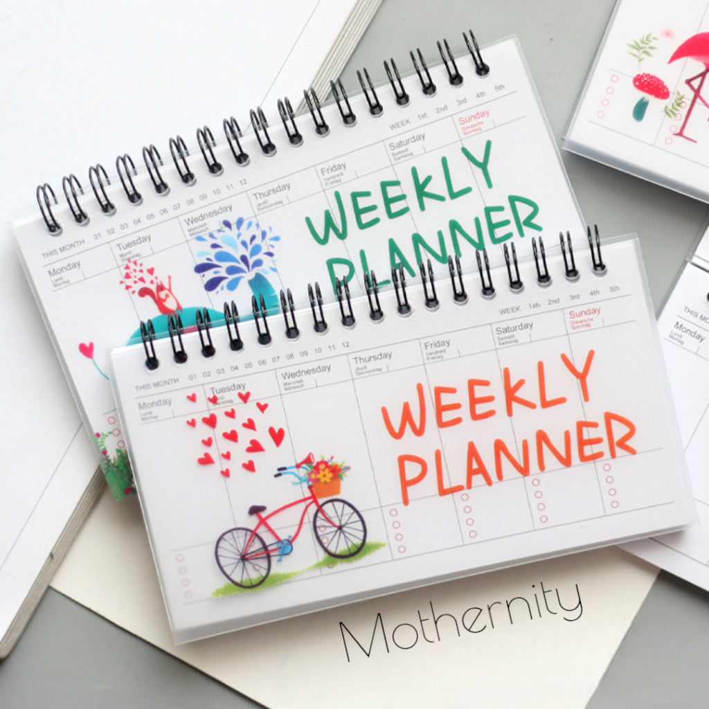 Weekly Planner Notebook A6 | Cute Spiral Double Coil | Undated Schedule Organizer 50 Sheets