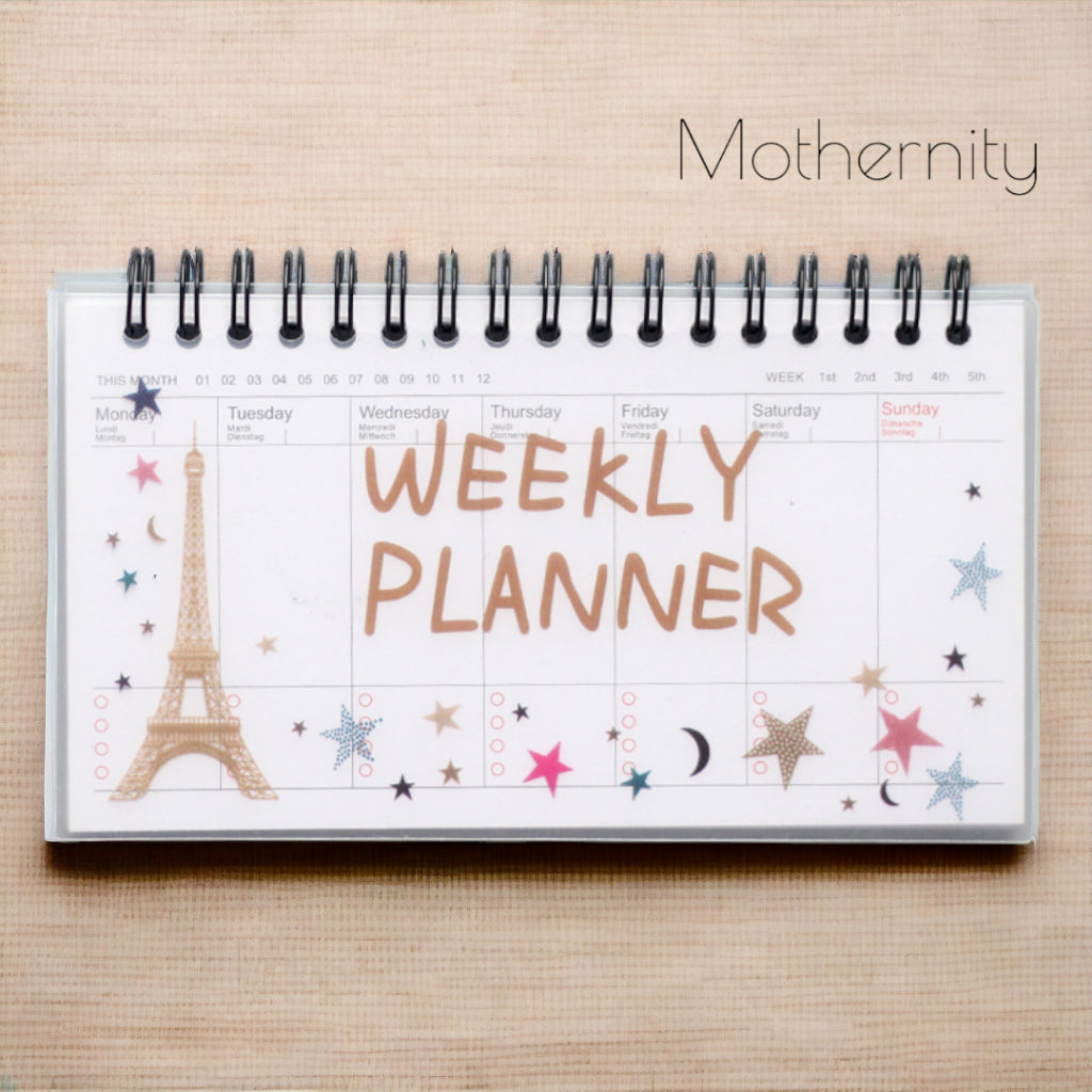 Weekly Planner Notebook A6 | Cute Spiral Double Coil | Undated Schedule Organizer 50 Sheets