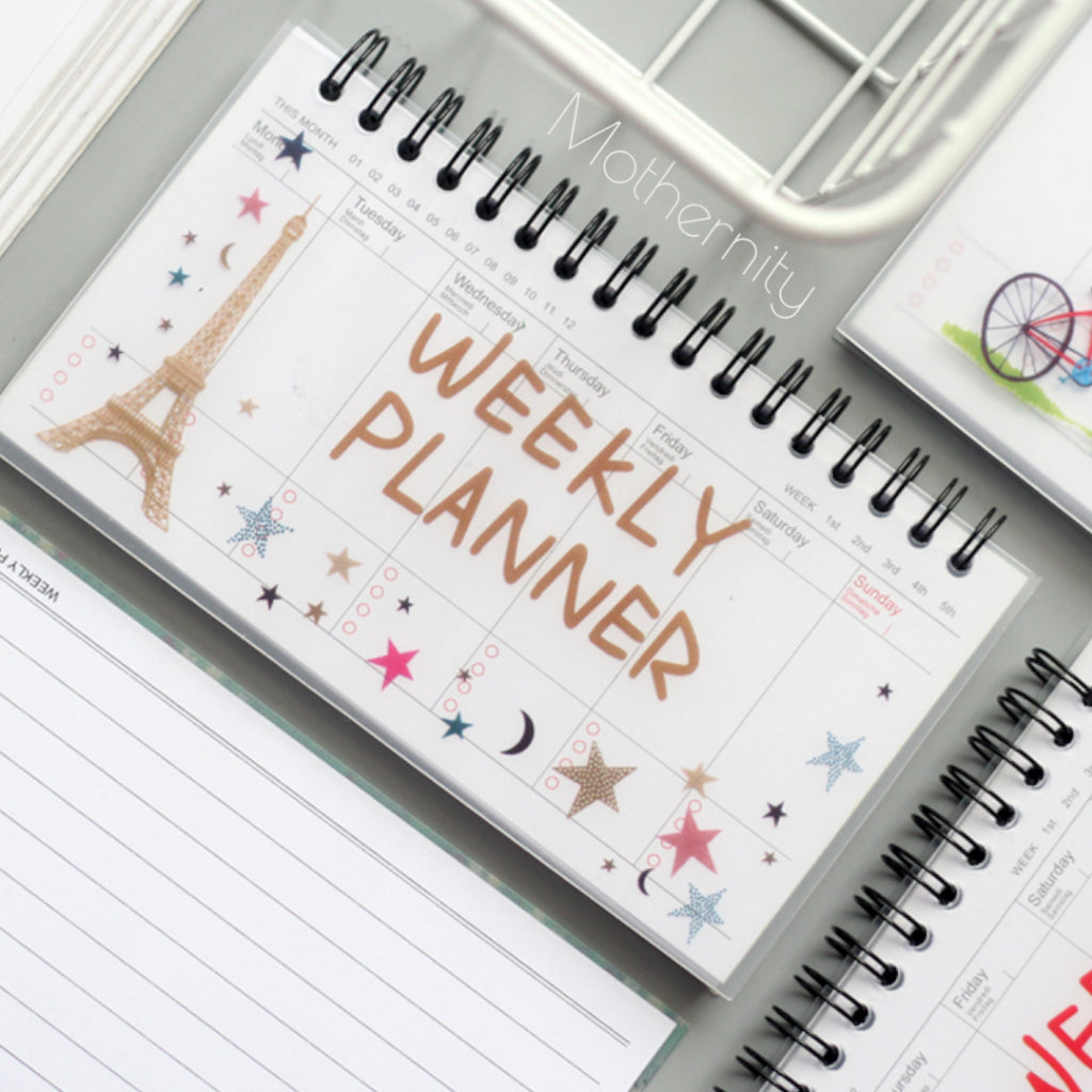 Weekly Planner Notebook A6 | Cute Spiral Double Coil | Undated Schedule Organizer 50 Sheets