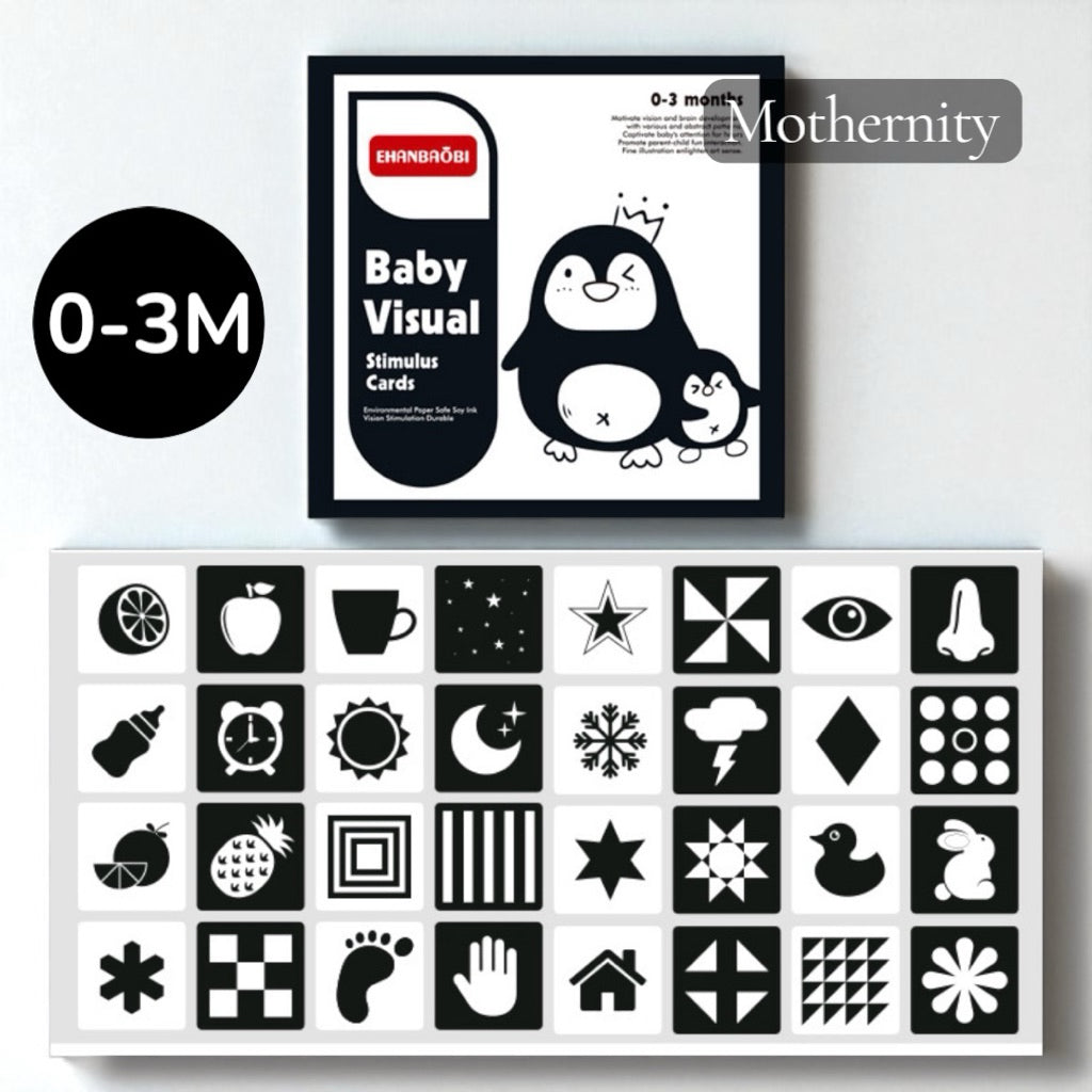 Baby Visual Cards 0–36M | Black White Red Flashcards | Infant Visual Stimulation Cards