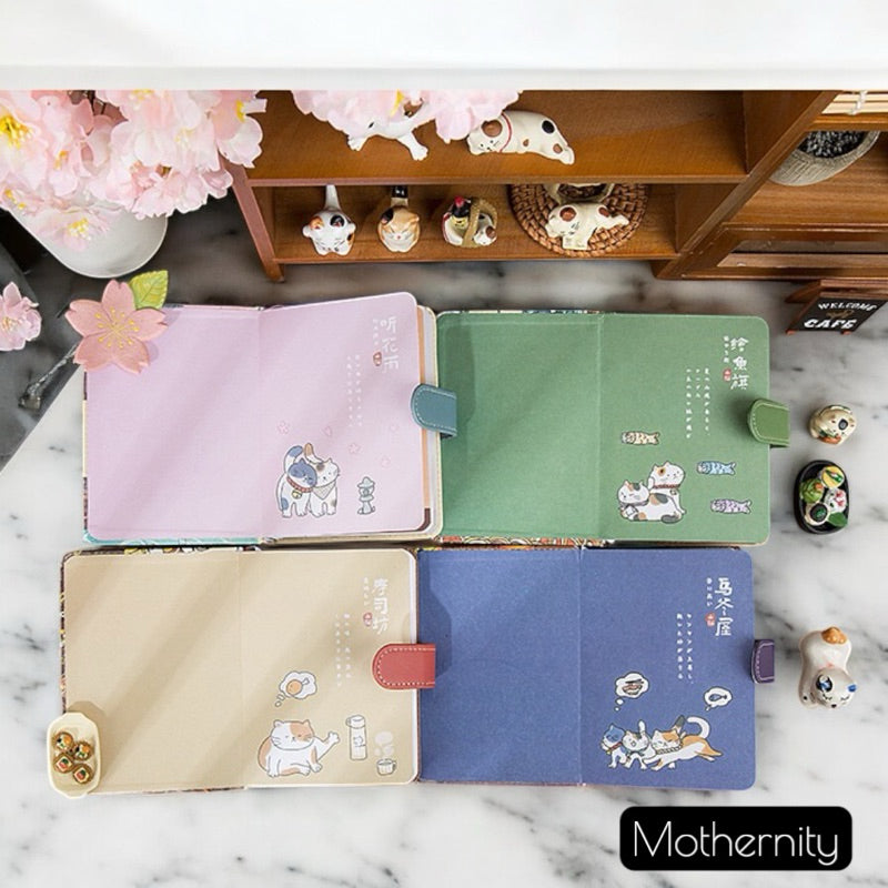 A6 PU Hardcover Journal | 224 Pages Illustrated Japanese Cat Design | Yume no Mori Notebook
