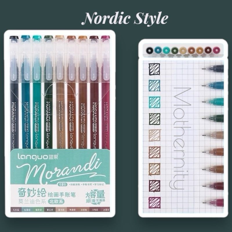 Gel Pen Set | 0.6mm Fine Tip Colour Pens for Journaling & Art | Morandi-Inspired Stationery