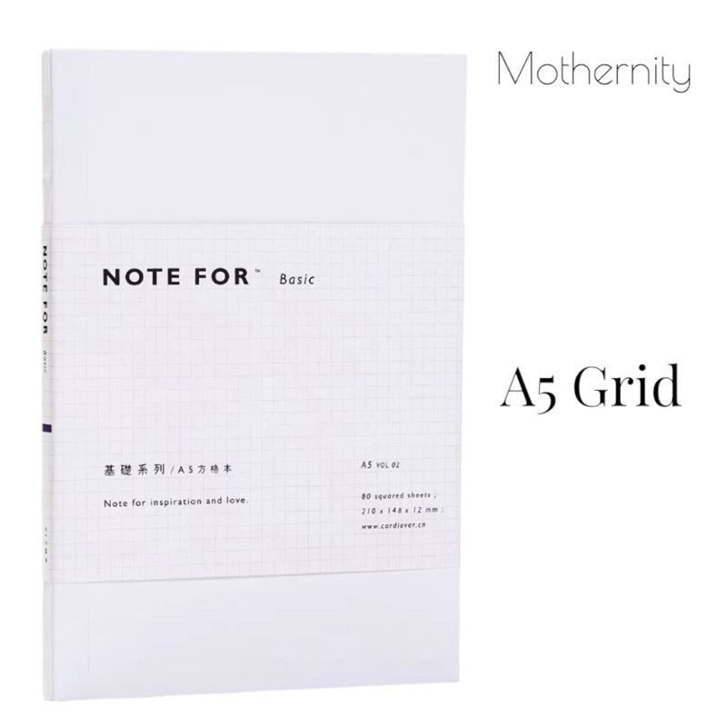 A5/A6 Minimalist Notebook | 100gsm | Grid Ruled Blank | 160 Pages Bullet Journal | Mothernity