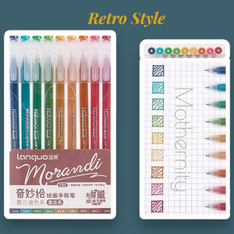 Gel Pen Set | 0.6mm Fine Tip Colour Pens for Journaling & Art | Morandi-Inspired Stationery