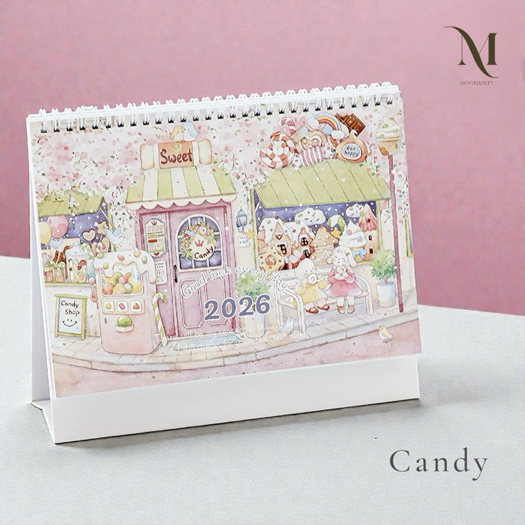 2026 Illustrated Desk Calendar | Pastel Storybook Scenes | Desktop Standing Calendar Mothernity