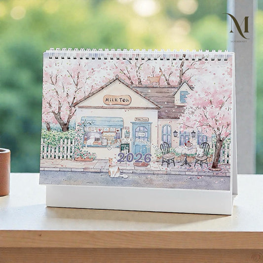 2026 Illustrated Desk Calendar | Pastel Storybook Scenes | Desktop Standing Calendar Mothernity