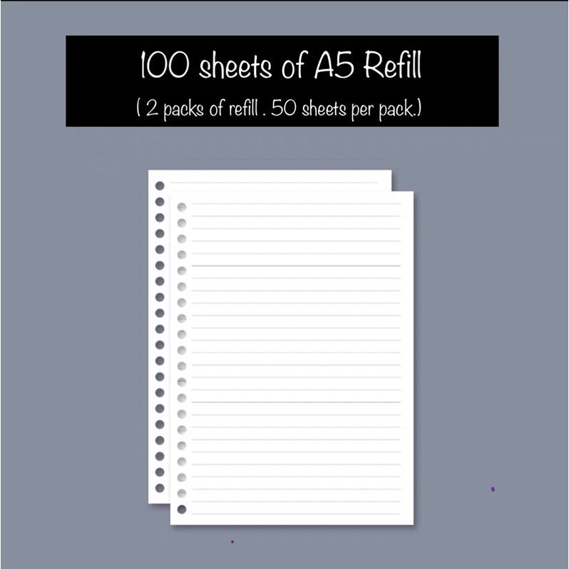 A5 Leaflet Notebook Refillable | Translucent Cover 20-Ring Binder | 50 Sheets + Free Ruler