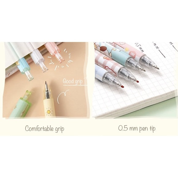Cartoon Gel Pen Set – 6pcs Black Ink | Cute Clip Retractable Pens | Gift Stationery Boxed Set