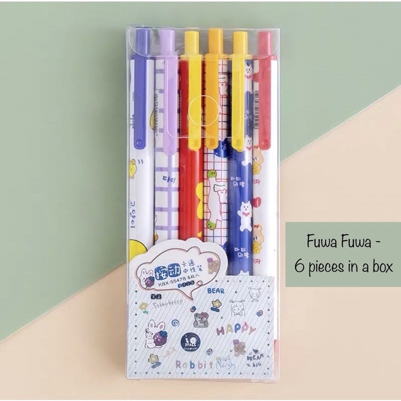 Cartoon Gel Pen Set – 6pcs Black Ink | Cute Clip Retractable Pens | Gift Stationery Boxed Set