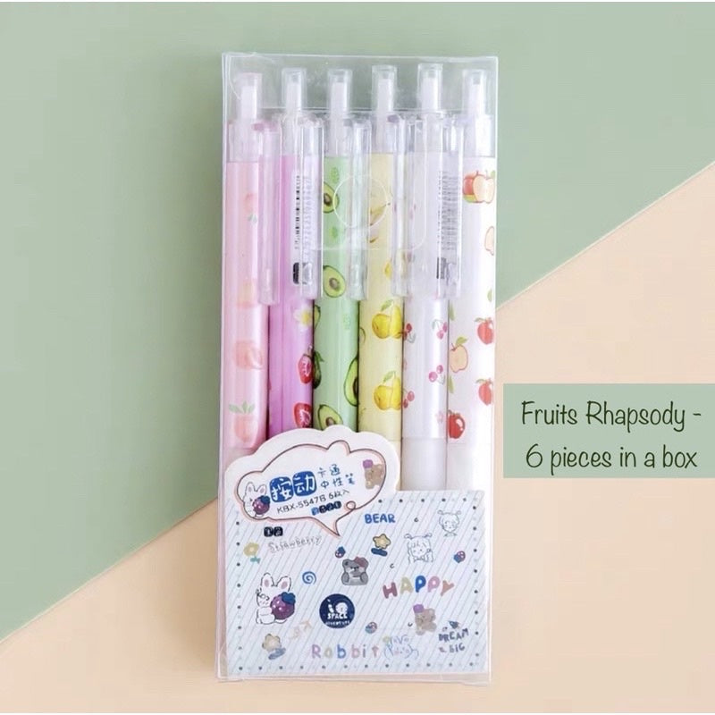 Cartoon Gel Pen Set – 6pcs Black Ink | Cute Clip Retractable Pens | Gift Stationery Boxed Set