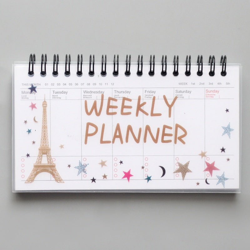 Weekly Planner Notebook A6 | Cute Spiral Double Coil | Undated Schedule Organizer 50 Sheets