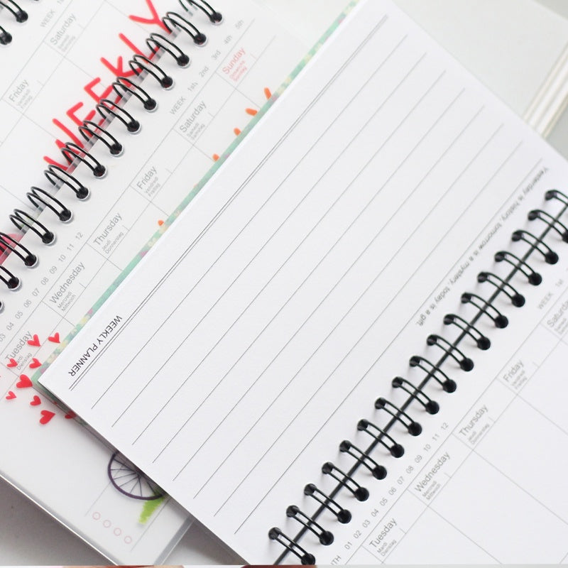 Weekly Planner Notebook A6 | Cute Spiral Double Coil | Undated Schedule Organizer 50 Sheets