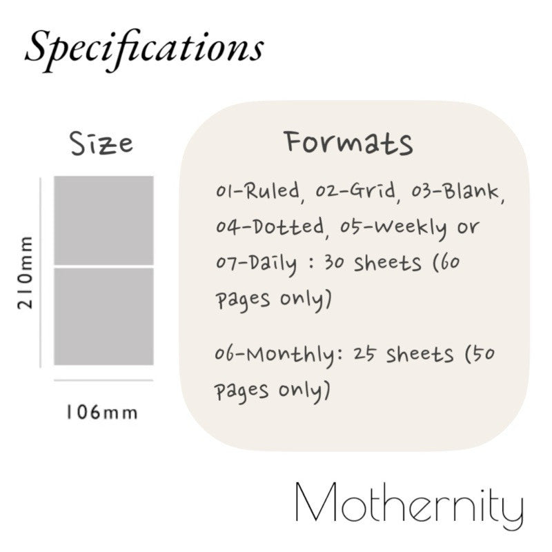 Standard TN Size Refill Notebook – Ruled, Grid, Dotted | 60 Pages | 21x10.6cm Insert