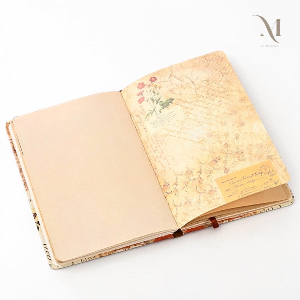 Vintage A5 Hardcover Journal, Kraft & Cream Interleaved Paper Notebook, Collage Diary