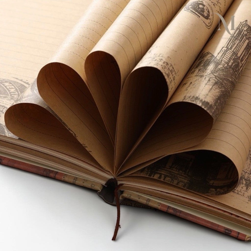 Vintage A5 Hardcover Journal, Kraft & Cream Interleaved Paper Notebook, Collage Diary