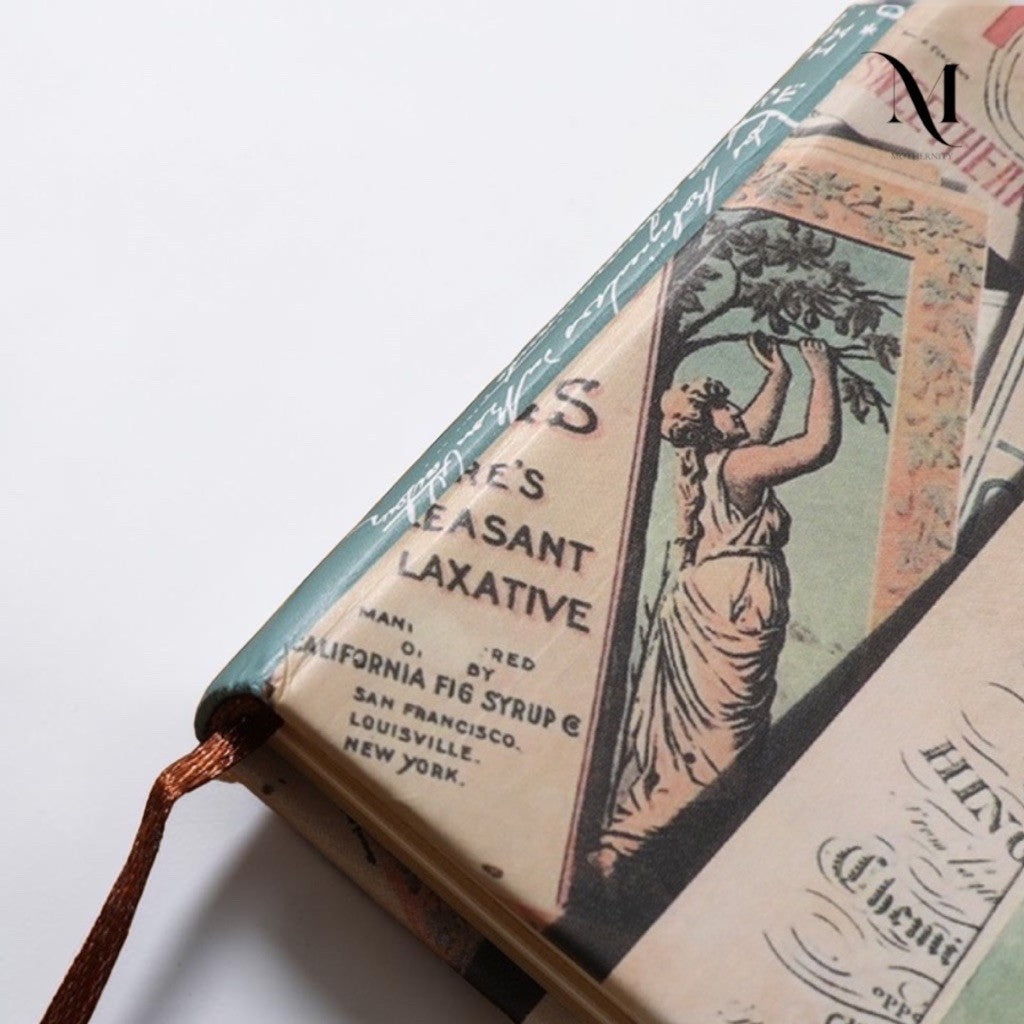 Vintage A5 Hardcover Journal, Kraft & Cream Interleaved Paper Notebook, Collage Diary