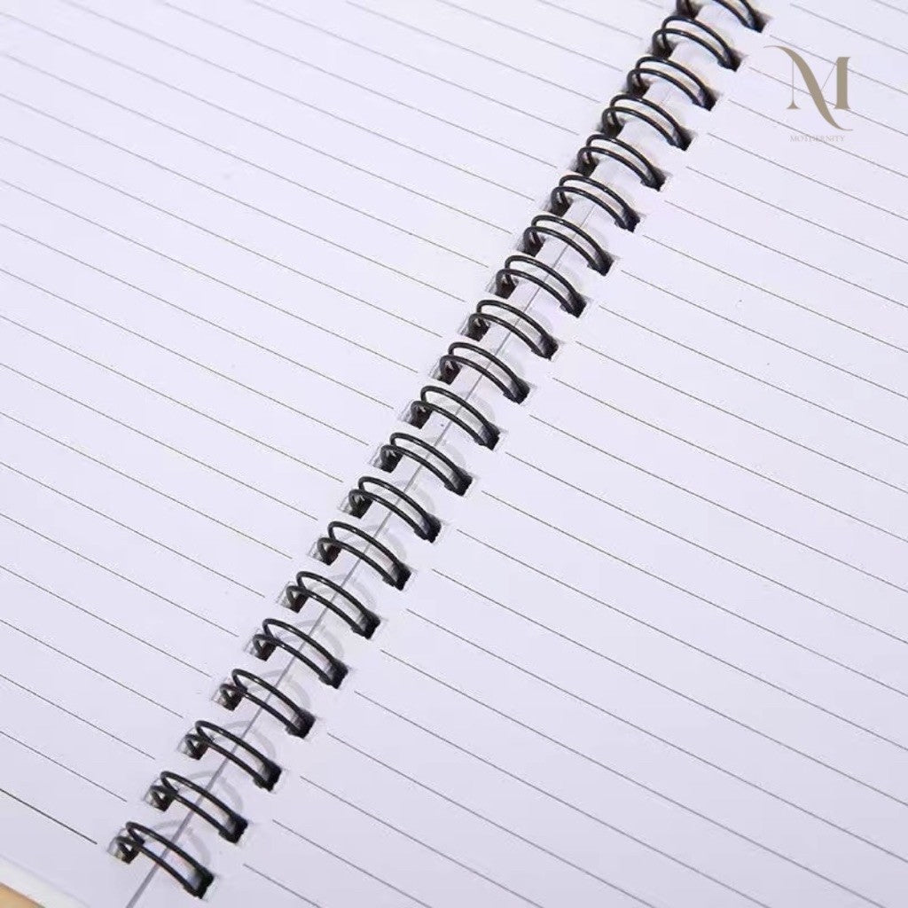 A5 Spiral Notebook | Lined 80 Sheets 160 Pages | Black White Gold Polka Dots Chevron Stripes