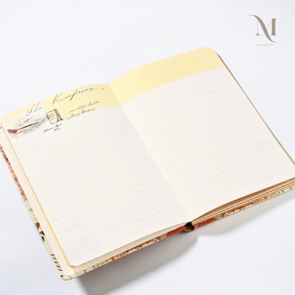Vintage A5 Hardcover Journal, Kraft & Cream Interleaved Paper Notebook, Collage Diary