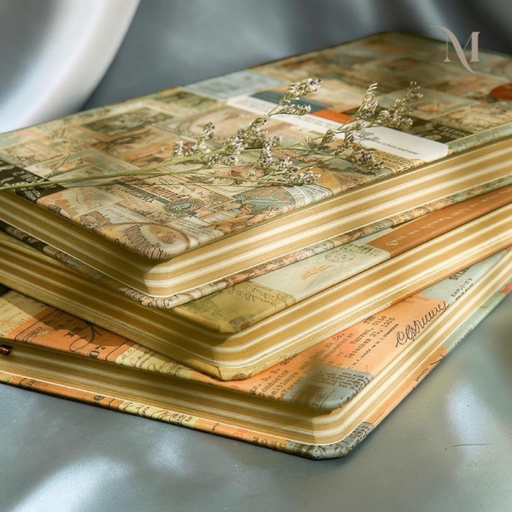 Vintage A5 Hardcover Journal, Kraft & Cream Interleaved Paper Notebook, Collage Diary