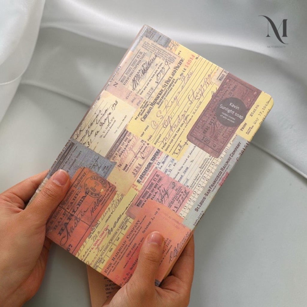Vintage A5 Hardcover Journal, Kraft & Cream Interleaved Paper Notebook, Collage Diary