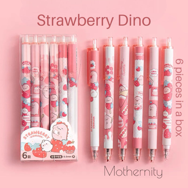 Cartoon Gel Pen Set – 6pcs Black Ink | Cute Clip Retractable Pens | Gift Stationery Boxed Set