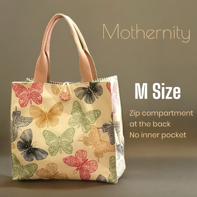 Canvas Tote Bag Lunch Bag with Zip Pocket | Japanese Style Cat Print | Mummy Casual Bag