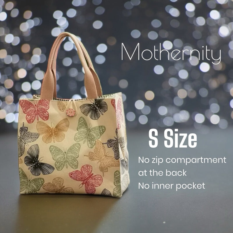 Canvas Tote Bag Lunch Bag with Zip Pocket | Japanese Style Cat Print | Mummy Casual Bag