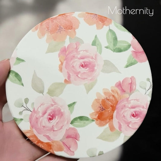 Ceramic Drink Coaster with Cork Base | Floral Absorbent Round Coaster for Hot & Cold Beverages