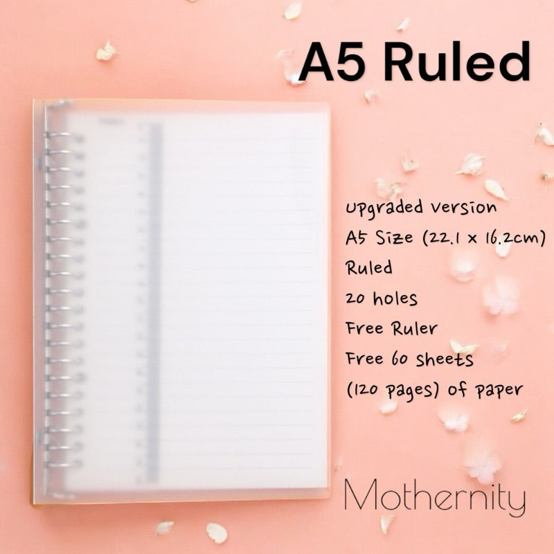 A5 Leaflet Notebook Refillable | Translucent Cover 20-Ring Binder | 50 Sheets + Free Ruler
