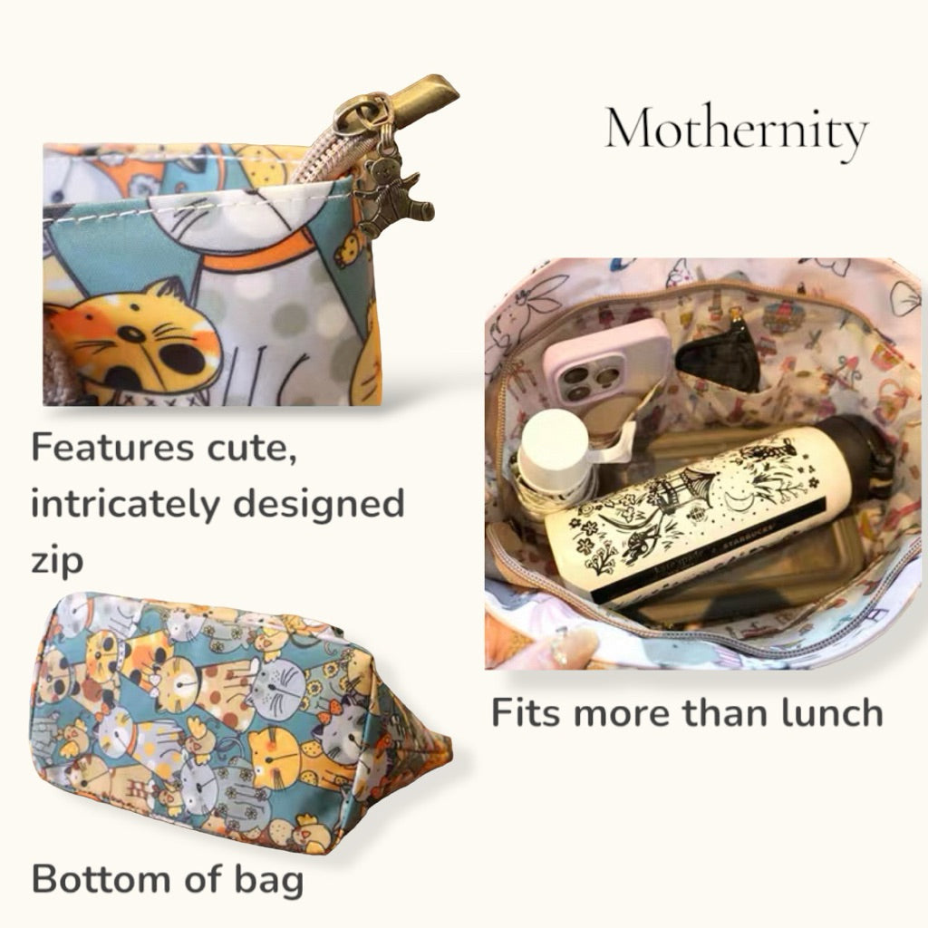 Water-Resistant Cute Tote Lunch Bag – Multi-Design Hand-Carry Bag | Mummy Bag, Student Bento Bag