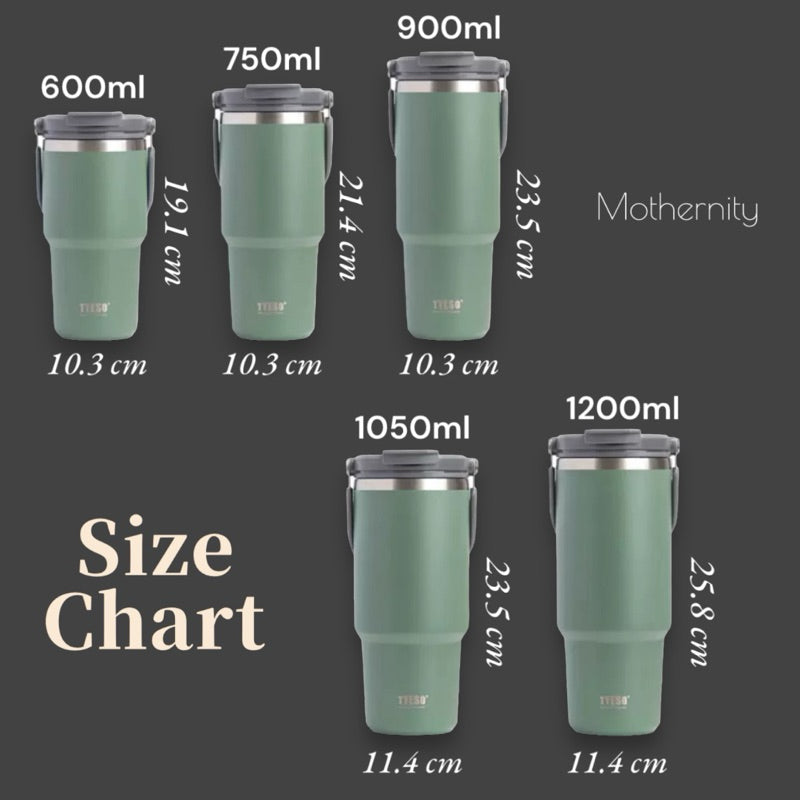 TYESO Stainless Steel Tumbler 600ml 900ml 1200ml | Dual Drink Lid | Thermal Vacuum Flask