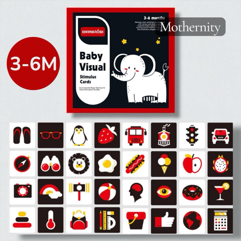 Baby Visual Cards 0–36M | Black White Red Flashcards | Infant Visual Stimulation Cards