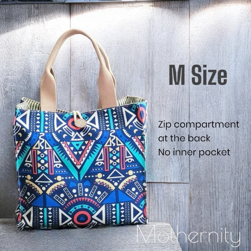 Canvas Tote Bag Lunch Bag with Zip Pocket | Japanese Style Cat Print | Mummy Casual Bag