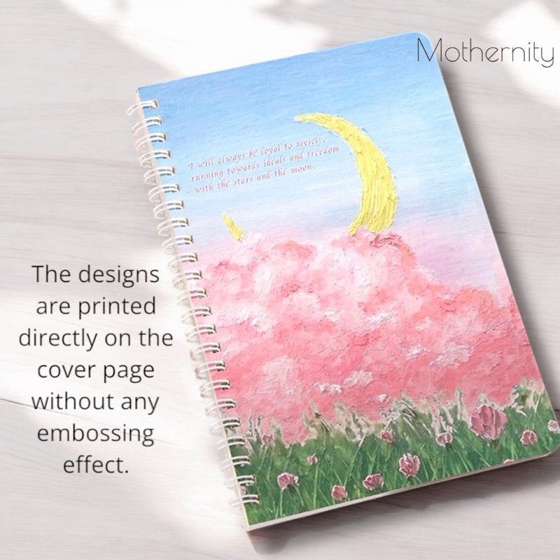 A5 Spiral Notebook | 120 Pages Lay-Flat Journal | Floral & Sun Moon Printed Covers