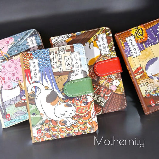 A6 PU Hardcover Journal | 224 Pages Illustrated Japanese Cat Design | Yume no Mori Notebook