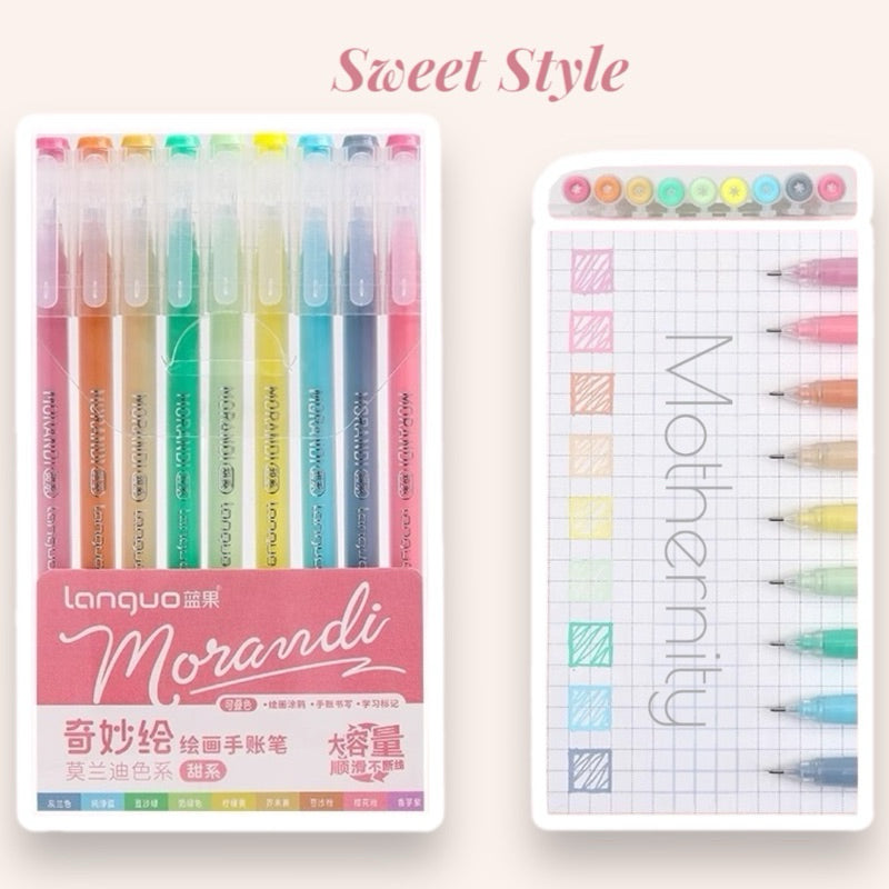Gel Pen Set | 0.6mm Fine Tip Colour Pens for Journaling & Art | Morandi-Inspired Stationery