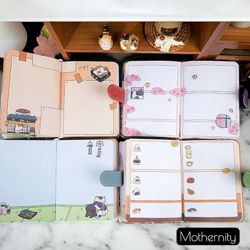 A6 PU Hardcover Journal | 224 Pages Illustrated Japanese Cat Design | Yume no Mori Notebook