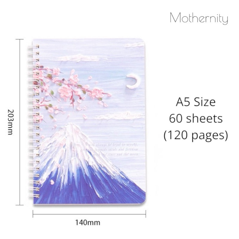 A5 Spiral Notebook | 120 Pages Lay-Flat Journal | Floral & Sun Moon Printed Covers