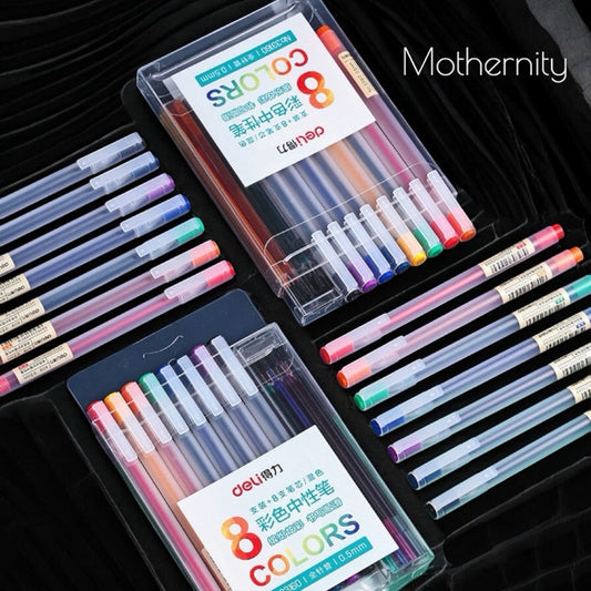 Deli A119 33160 Gel Pens 0.5mm – 8 Colours Set | Smooth Ink Fine Tip | School Office