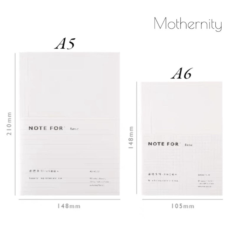 A5/A6 Minimalist Notebook | 100gsm | Grid Ruled Blank | 160 Pages Bullet Journal | Mothernity