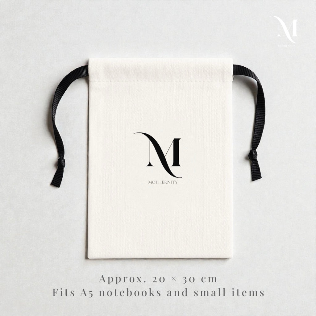 Mothernity Essential Drawstring Pouch – Cotton Canvas Storage Bag, Minimal Design
