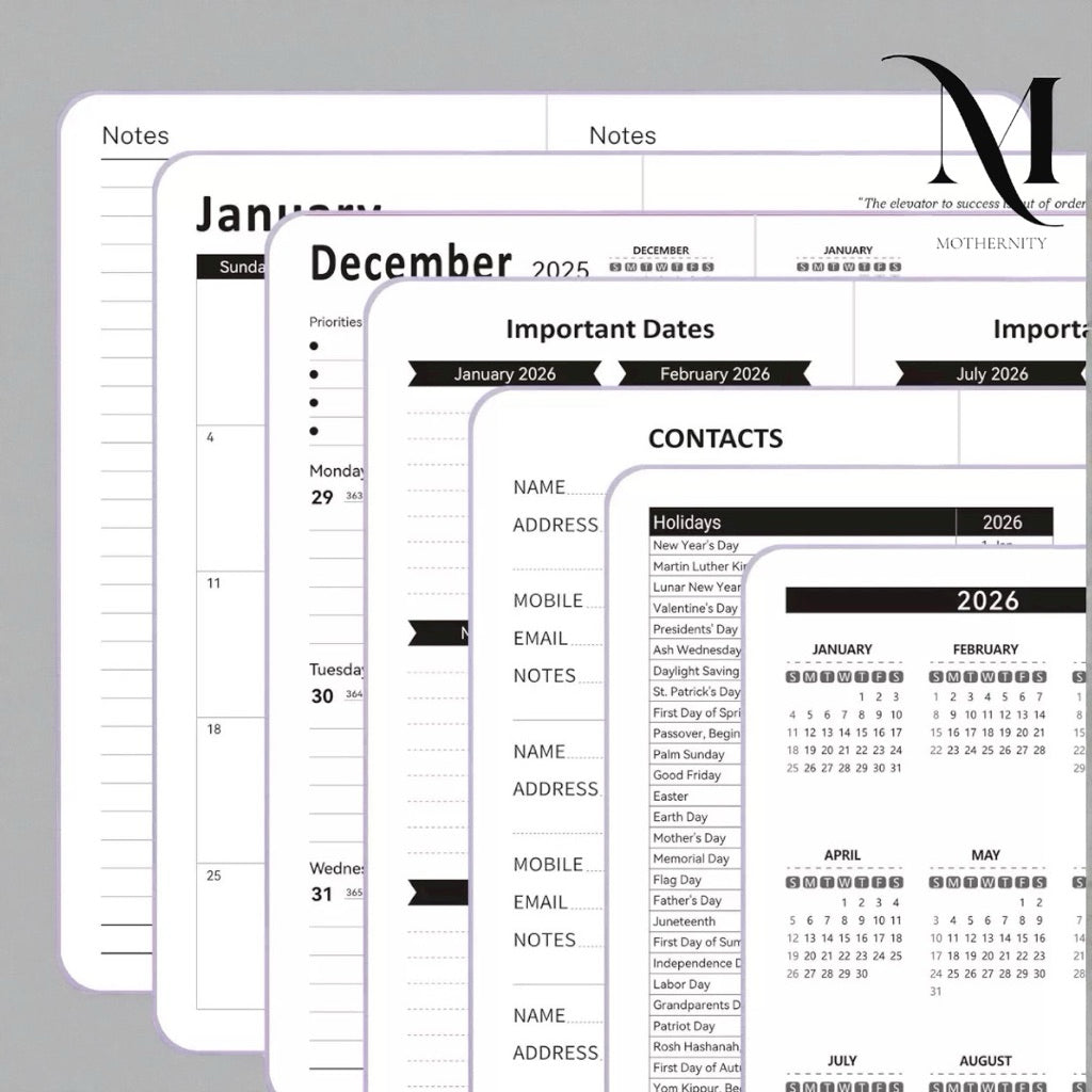 2026 Planner Notebook A6 Slim | Elastic Band Weekly Monthly Agenda 5 Colours