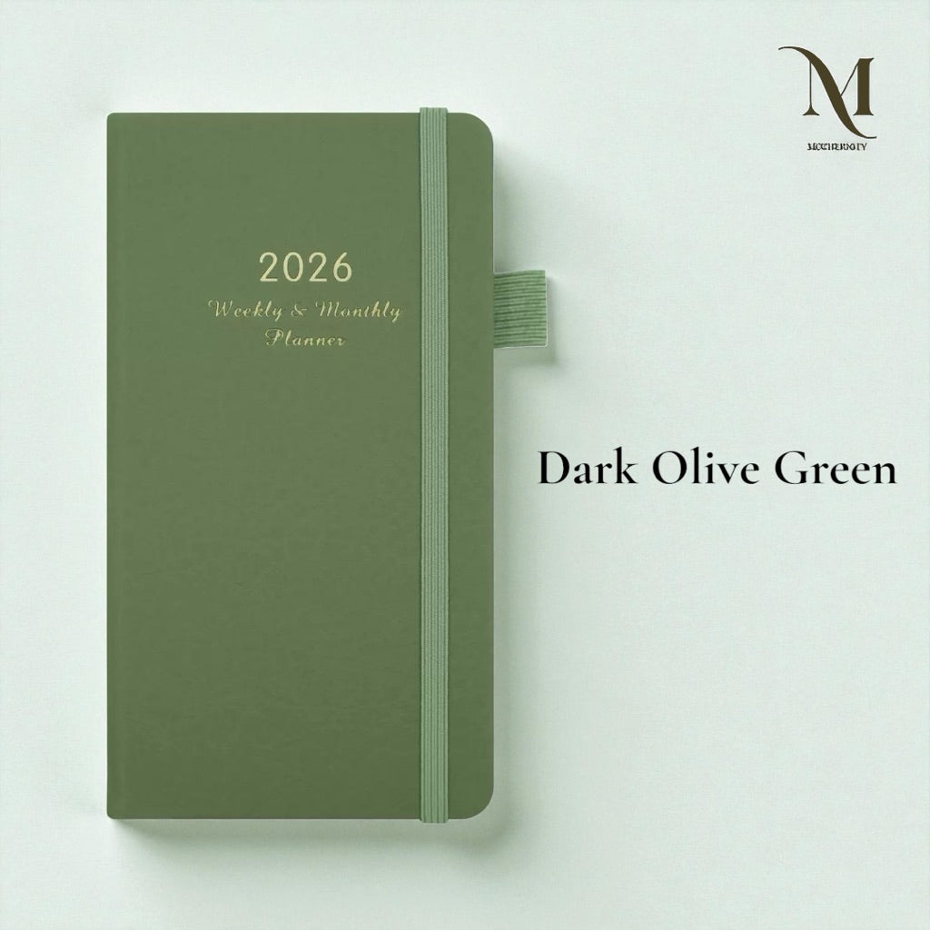 2026 Planner Notebook A6 Slim | Elastic Band Weekly Monthly Agenda 5 Colours