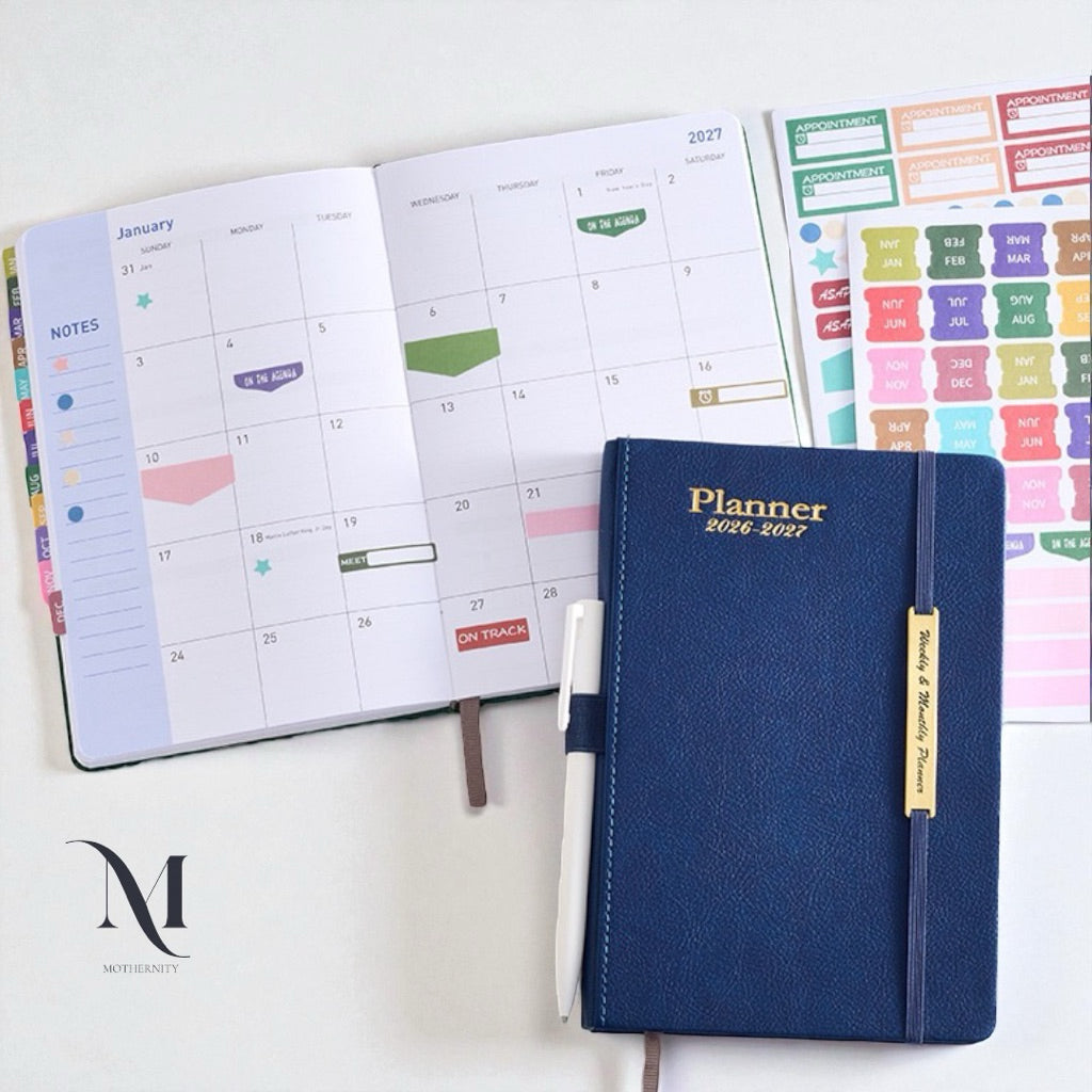 2026–2027 A5 Weekly & Monthly Planner – PU Cover Pen Loop Stickers Set 18-Month Agenda Mothernity